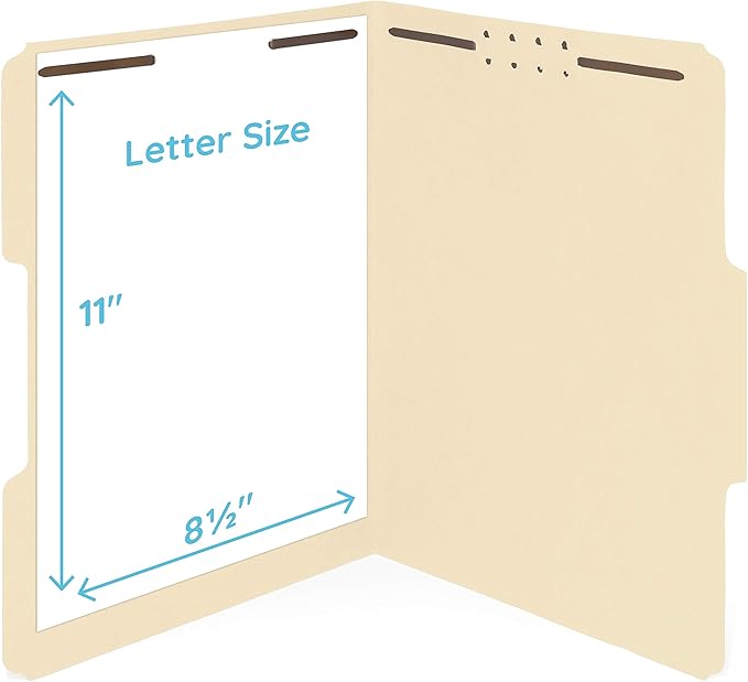50 Manila Fastener File Folders - 1/3 Cut Reinforced Assorted Tab - Durable 2 Prongs Designed to Organize Standard Medical Files, Law Client Files, Office Reports - Letter Size, Manila, 50 Pack