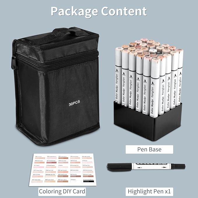 HOMSAlLMO Skin Tone Art Markers, 30 Flesh Colors Alcohol Based Markers Pens Set, Dual Tips Brush&Broad for Professional Artists Drawing Sketch Portrait Comics Coloring