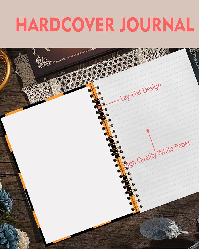 Spiral Notebook A5, Hardcover Journal for Women, 120 Pages Thick College Ruled Paper, Perfect for Office, School, or Home Use(Black and Orange Checkered)