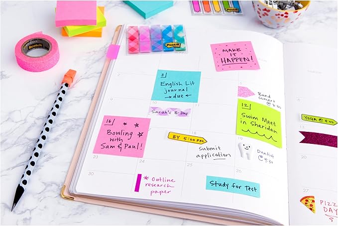 Post-it Super Sticky Notes, 5 Sticky Note Pads, 3 x 3 in., School Supplies, Office Products, Sticky Notes for Vertical Surfaces, Monitors, Walls and Windows, Tropical Pink