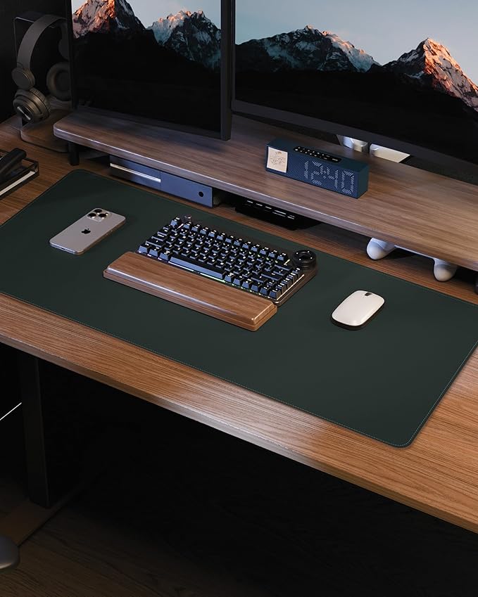Non-Slip Desk Pad,Mouse Pad,Waterproof PVC Leather Desk Table Protector,Non-Slip PU Leather Desk Blotter, Easy Clean Laptop Desk Writing Mat for Office Work/Home/Decor(Dark Green, 24" x 13.7")