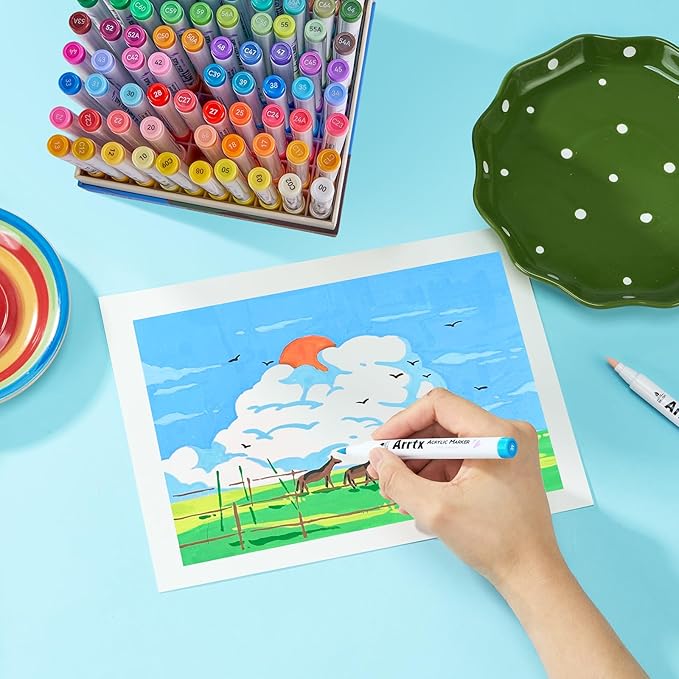 Arrtx Acrylic Markers 90 Colors, Premium Brush Tip Acrylic Paint Pens, Water Based Ink, No Toxic, Water Resistant Paint Markers for Rock Painting Wood Stone Glass Fabric DIY Project