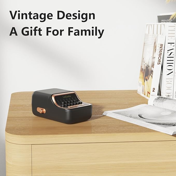 Wireless Mini Retro Label Maker Machine with Tape,Bluetooth Portable Thermal Sticker Printer for Phone,Small Business, Address, Logo, Qr Code, Food,Home, Kitchen,with 50×30mm Label(Black)