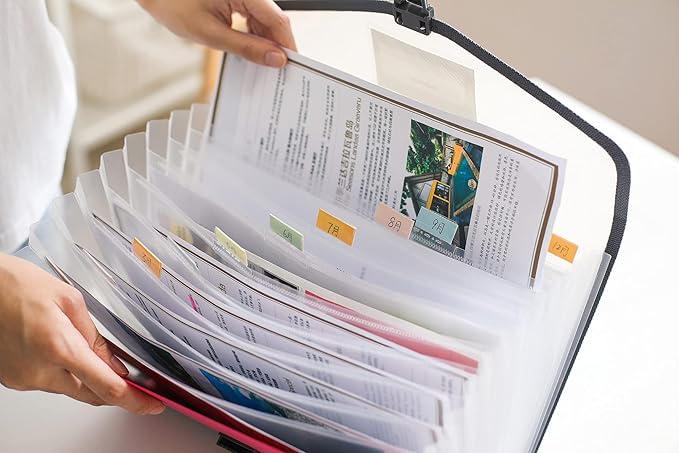 Expanding Accordion File Folder with Labels, 13 Pocket Document Organizer, Letter A4 Size, 1 Pack