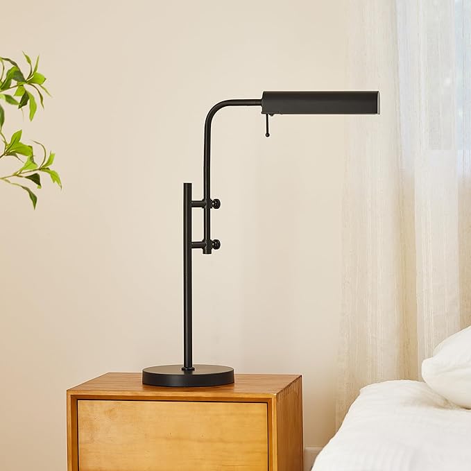 VONLUCE Rustic Desk Lamp, Adjustable Industrial Style Metal Table Lamp, 3 Color Temperatures LED Reading Lamp for Living Room Bedroom Office, Black