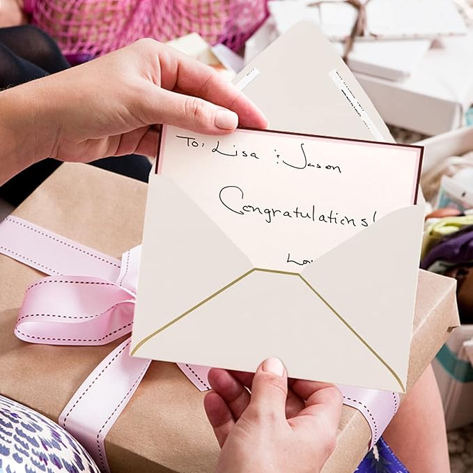 A7 Ivoy Envelopes 5 x 7 With Gold Border,- 50 Pack,For 5x7 Cards| Quick Self Seal| Perfect for Weddings, Invitations, Photos, Graduation, Baby Shower| Thick Luxury paper|5.25 x 7.25 Inches (Ivory)