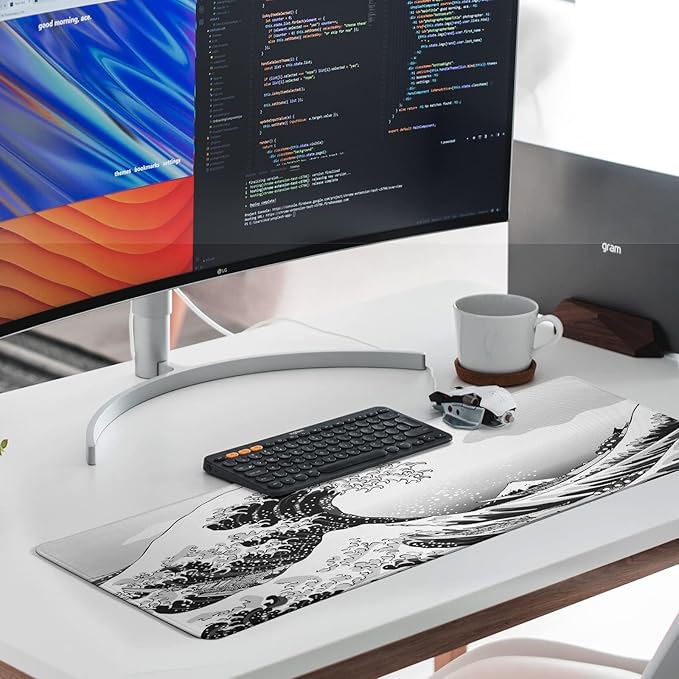 Sea Wave Large Gaming Mouse Pad Desk Pad with Stitched Edge 31.5''x11.8'' Mousepad Computer Keyboard Pad Non-Slip Rubber Base Desk Mat for Game,Work,Study