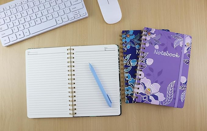 3 Pack Hardcover Spiral Notebook Journal for Women,A5 College Ruled Notebooks with Pocket,8.5"x 5.7",160 Pages,Cute Journals for Daily Study or Work