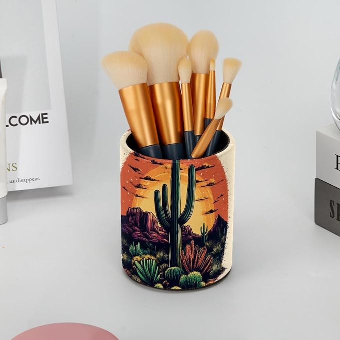 Pen Holder Pencil Holder for desk, Round Desktop Organizer Desert (2) Pencil Cup for Office, School, Home and Stationary Supplies