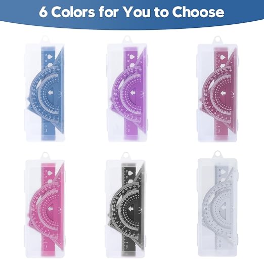 MSDADA Triangle Ruler, Protractor, Square and Ruler Set, 4 Pieces Aluminum Alloy Ruler, Metal Drafting Ruler Kit, Geometric Protractor for Student, School, Home, Office (Blue, 15cm/5.9inch)