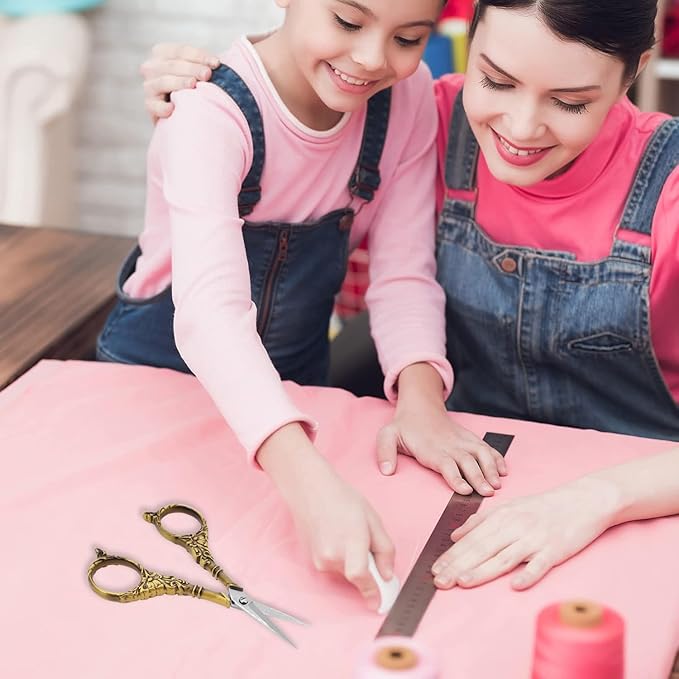 BIHRTC 4.5Inch Small Sharp Pointed Stainless Steel Scissors Craft Cross Detail Shears Thread Scissor for Sewing Craft Embroidery Needpoint Artwork DIY Tool Scissors Bronze Scissor