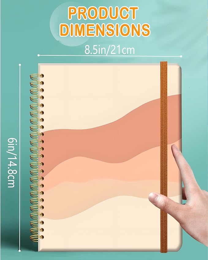 Ruled Spiral Writing Notebook,A5 Hardcover Lined College Journal for Women,Strong Twin-Wire Binding with Premium Paper,8.4" X 6",Perfect for School,Office,Home(Pink Stripe)