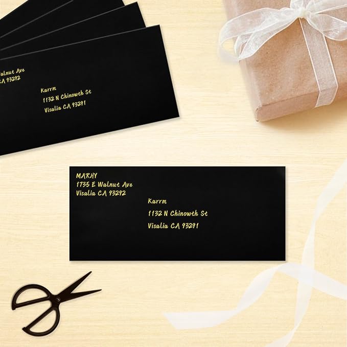 50 Pack #10 Business Envelopes, Black Standard Envelopes Self Seal, Letter Size Business Mailing Envelopes for Checks Letters Invoices Statements Birthday Graduation Wedding,4 1/8 x 9 1/2 Inch