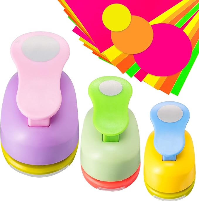 Chengu 3 Pack Craft Hole Punch 2,1 and 5/8 Inch Punch Paper Punchers with 10 Pcs Sticker, Cutter for Card Making Scrapbook DIY Albums Photos Office Supplies(Circle)