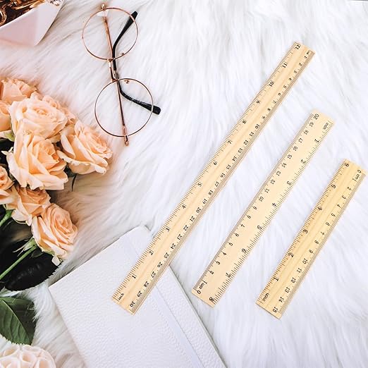 3 Pack Wooden Ruler 12 inch 8 inch and 6 inch Wooden Ruler Kit with Conversion Table Metric Straight Edge Linear Measurement Ruler,Wood Ruler for School, Classroom, Home, and Office