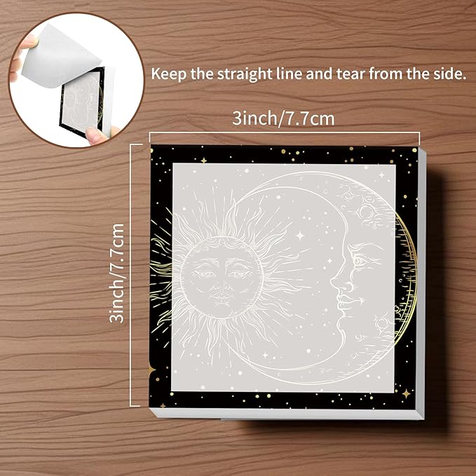 Sticky Notes, 2 Pads, 3x3 inches, Cute Colorful Fun Self-Stick Note Pads, Easy Post, Strong Adhesive Notepad Black Gold Tarot Moon