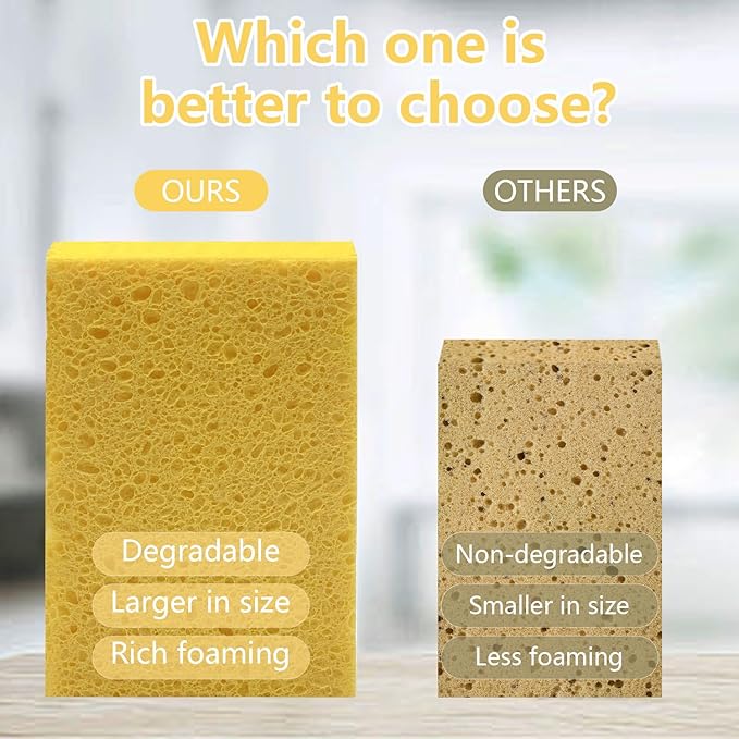 Cellulose Sponges, Large Size 4" x 6" x 1" - Heavy Duty Scrub Kitchen Sponge, Clean Tough Messes Without Scratching Kitchen Cleaning Pads, Pop Up Eco DIY (6 Pack), Yellow