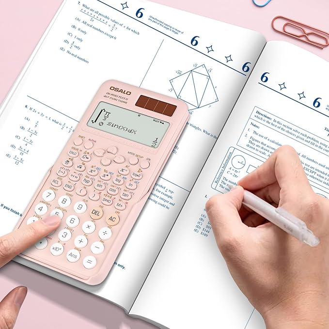 OSALO Scientific Calculator 417 Function 2 Line Written Display 10+2 Digits Solar and Battery Calculators for Students Secondary School College Pink (OS 991ES II)