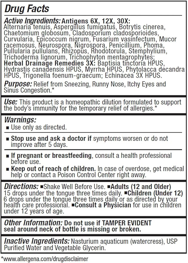 PROGENA - Allergena Mold Mix - Allergy Relief Drops (2 FL Ounce)
