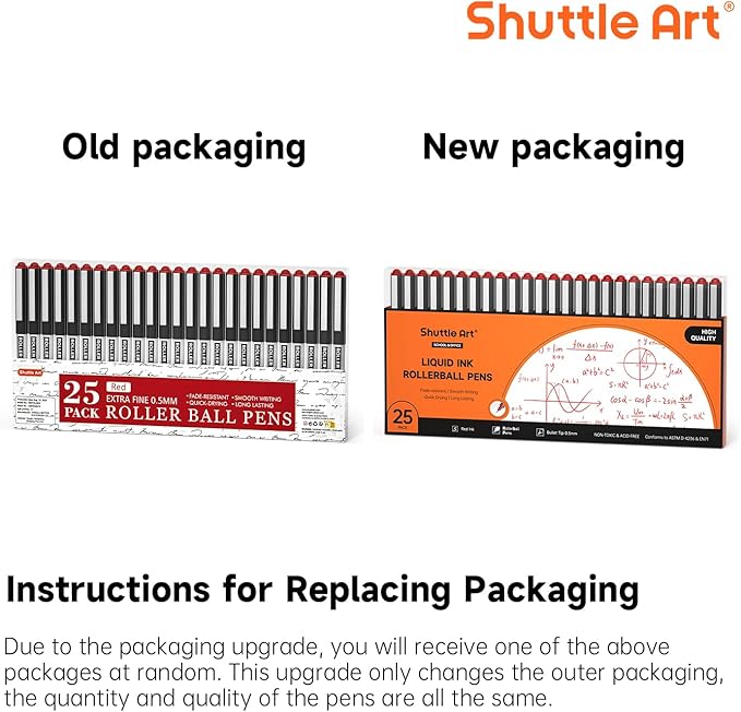 Shuttle Art RollerBall Pens, 25 Pack Red Fine Point Roller Ball Pens, 0.5mm Liquid Ink Pens for Writing Journaling Taking Notes School Office