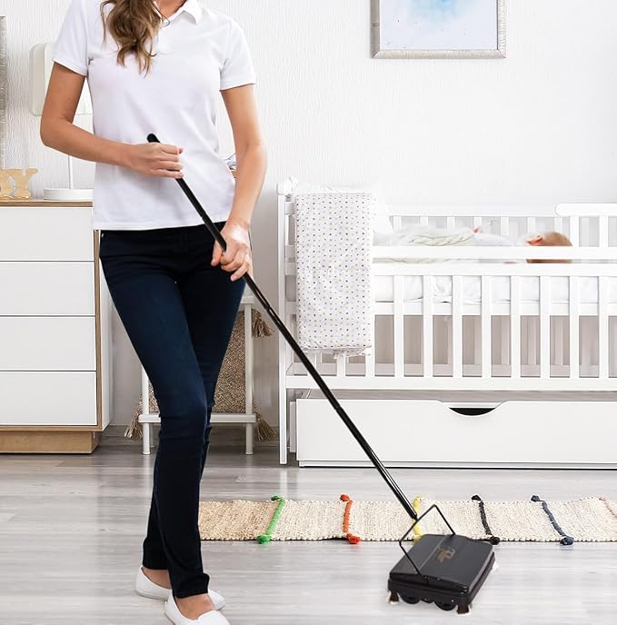Fuller Brush Electrostatic Carpet & Floor Sweeper with Additional Rubber Rotor - 9" Cleaning Path - Lightweight - Ideal for Crumby & Wet Messes - Works On Carpets & Hard Floor Surfaces (Gray)