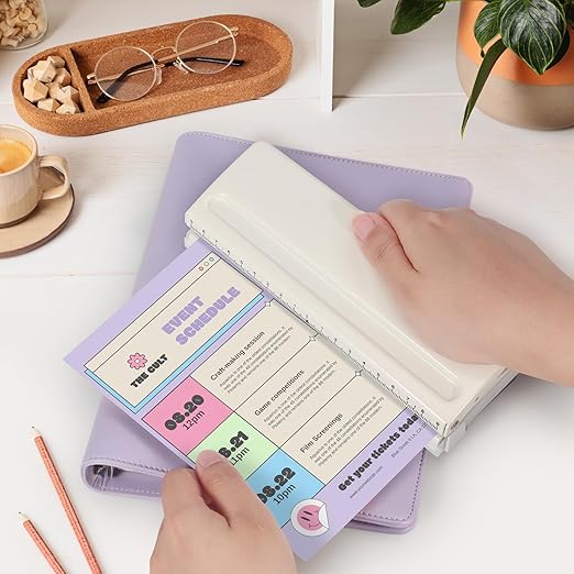 Metal Adjustable 6 Hole Punch for A5 A6 A7 Binders/Planners, Paper Hole Puncher 6 Ring with Guide Rule, 6 Sheet Capacity, Heavy Duty 6 Hole Punch for Binder/Agenda/Notebook/Bookbinding DIY (Off White)