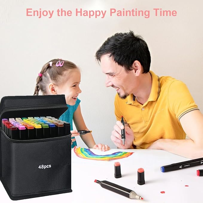 Alcohol Markers, 48 Colors Dual Tip Art Marker, Drawing for All Artists Paint Markers Pen with Carry Case Sketching Coloring