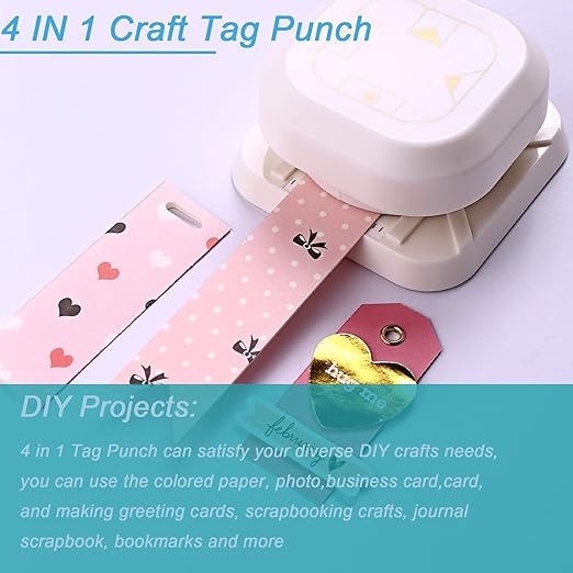 Craft Tag Punch Tag Paper Punches 4 in 1 Hole Puncher for Making Scrapbooking DIY Crafts Paper Punches (4 Shapes)
