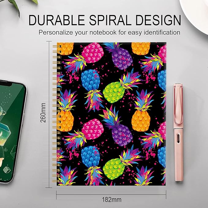 Spiral Journal Notebook for Women,A5 College Ruled Notebooks 6"x 8.4", 120 Pages Lined Journal with Premium Thick Paper,Perfect for School Office Home Gifts(Colorful Pineapple)