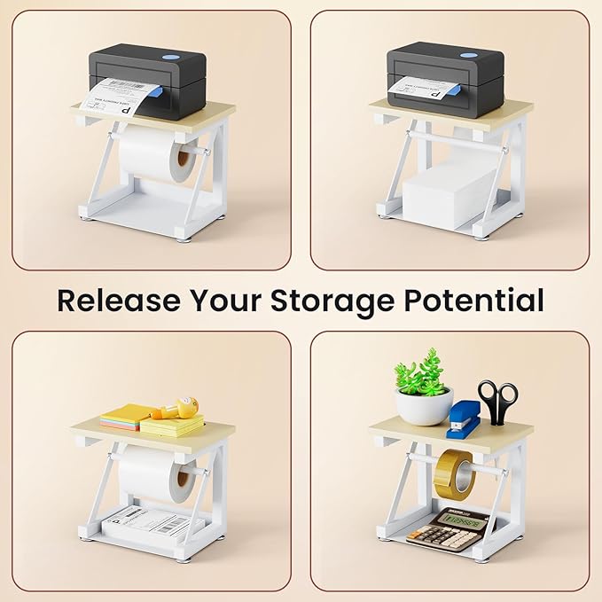 Label Holder for Rolls and Fan-fold Labels, Heavy Duty Metal Thermal Label Holder for Desktop Printer Holder, Thermal Printer Accessory for Office, Home, Small Business (White)