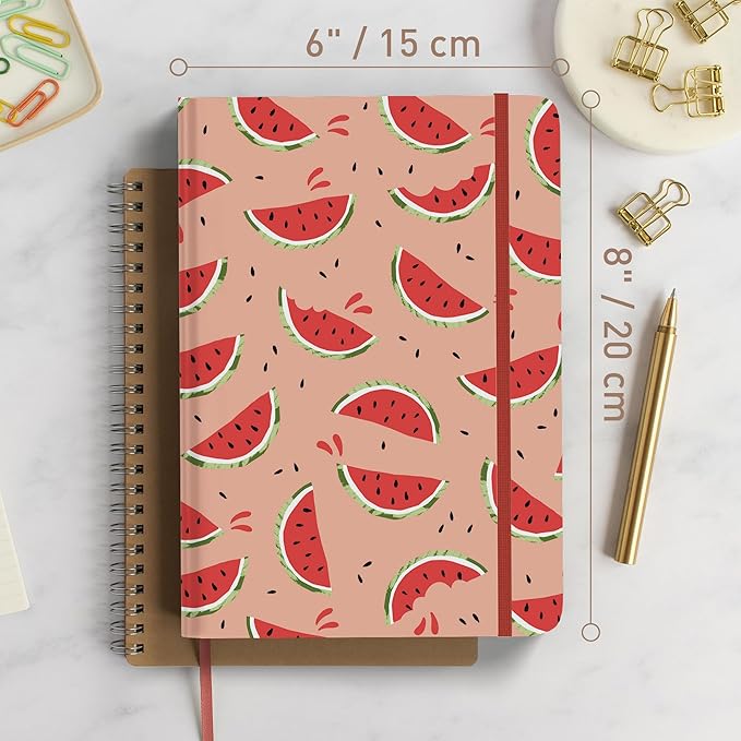Rileys & Co Notebook Journal for Writing 8 x 6 Inches, Hardcover Daily Journaling Diary - 240 Lined Pages - Compact Notebook for Women, Men, Kids, Work and Travel (Scented Watermelon)