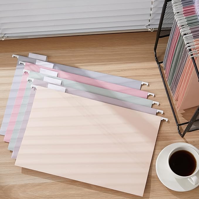 Y YOMA Legal Size - 25 Pack Colored Hanging File Folders Decorative Hanging Folder Cute Pretty File Folder for Filing Cabinet Office Home with 1/5-Cut Adjustable Tabs, Morandi Purple