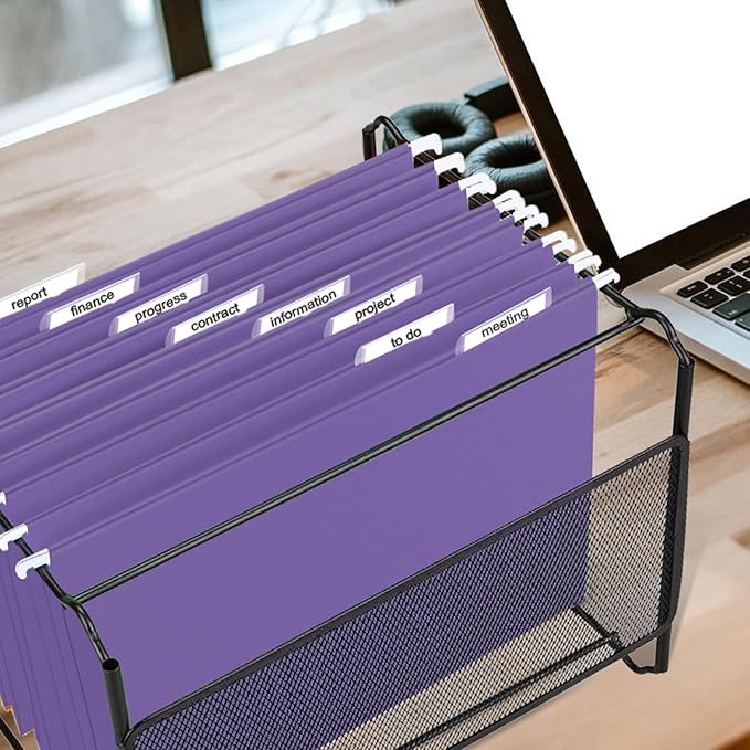 HERKKA Hanging File Folders, 30 Pack Reinforced Letter Size Hanging Folders, Designed for Bulky Files, Filing Cabinet, 1/5-Cut Adjustable Tabs (Purple)