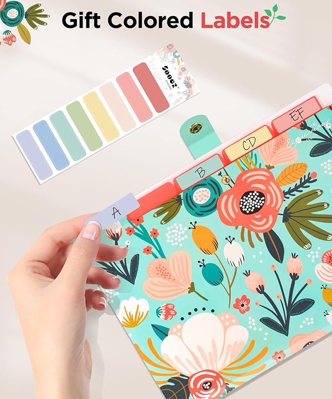 Sooez File Folders Organizer, Folders with 5 Pockets, Folders for Documents w/Sticker, Accordion File Organizer, Paper Receipt Bill Filing Organizer, School College Office Travel Essentials Supplies