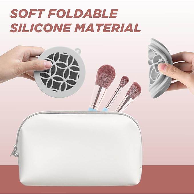 Makeup Brush Cleaner - Foldable Silicone Makeup Brush Cleaner Mat with Brush Storage Holder Makeup Brush Cleaning Bowl Cosmetic Brush Washing Tool for Cleaning Organizer and Drying (Grey)