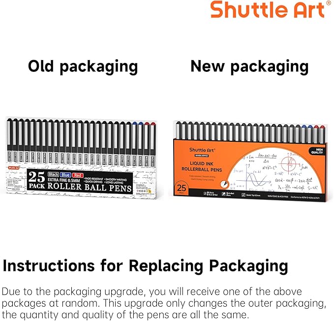 Shuttle Art RollerBall Pens, 25 Pack(21 black 2 blue 2 red) Fine Point Roller Ball Pens, 0.5mm Liquid Ink Pens for Writing Journaling Taking Notes School Office
