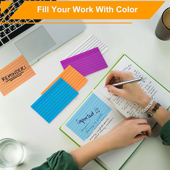 3"x5" Lined Transparent Sticky Notes, 4 Pads 4 Colors Large Clear See Through Translucent Self-Adhesive Post Memo Reminder Tabs with Lines for Office Women College School Students Classroom Supplies