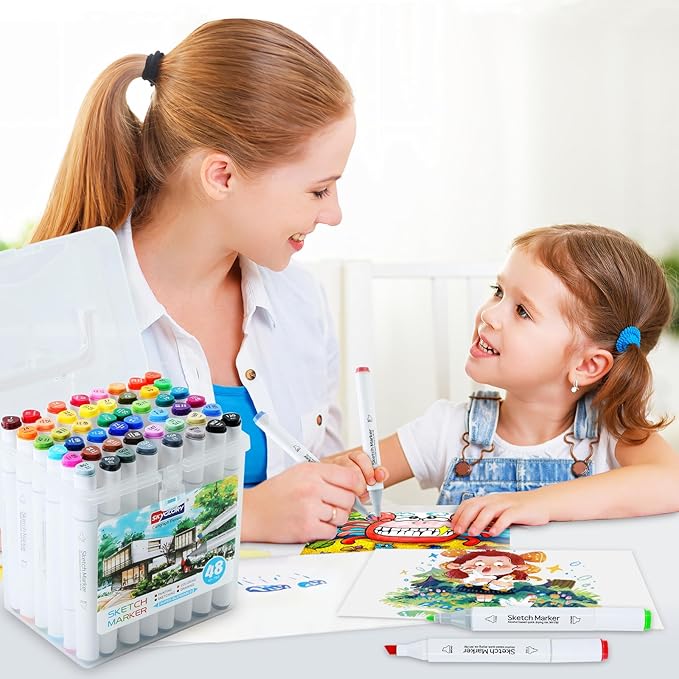 48 Colors Alcohol Markers, Dual Tip Art Markers with Brush Tip & Chisel Tips for Coloring, Illustrations, Drawing, Sketching Perfect for Adults