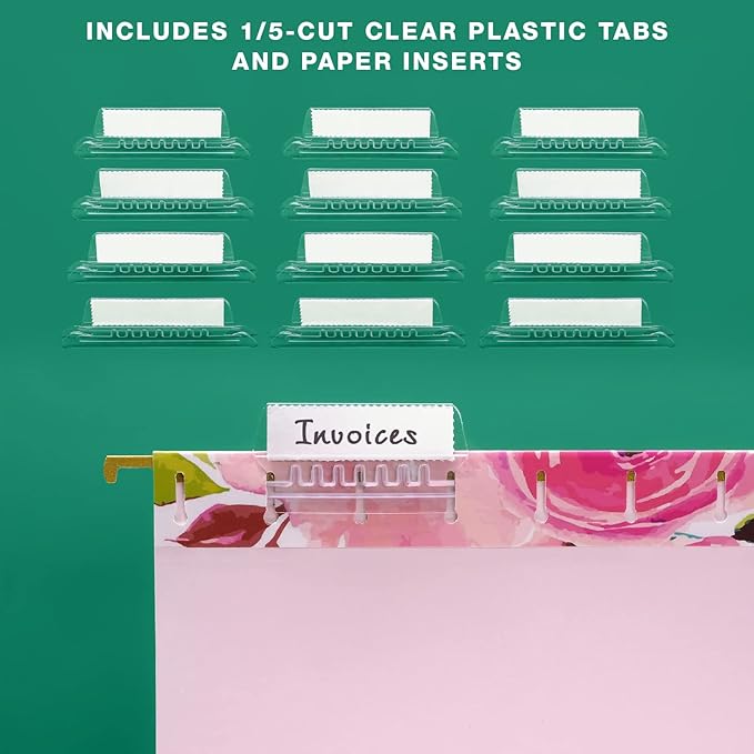 Global Printed Products Deluxe Designer Hanging File Folder Kit, Includes Metal Hanging Basket, 12 Hanging Folders, 24 File Folders, 1/3 Cut Tab, Assorted Positions, Letter Size (Floral)