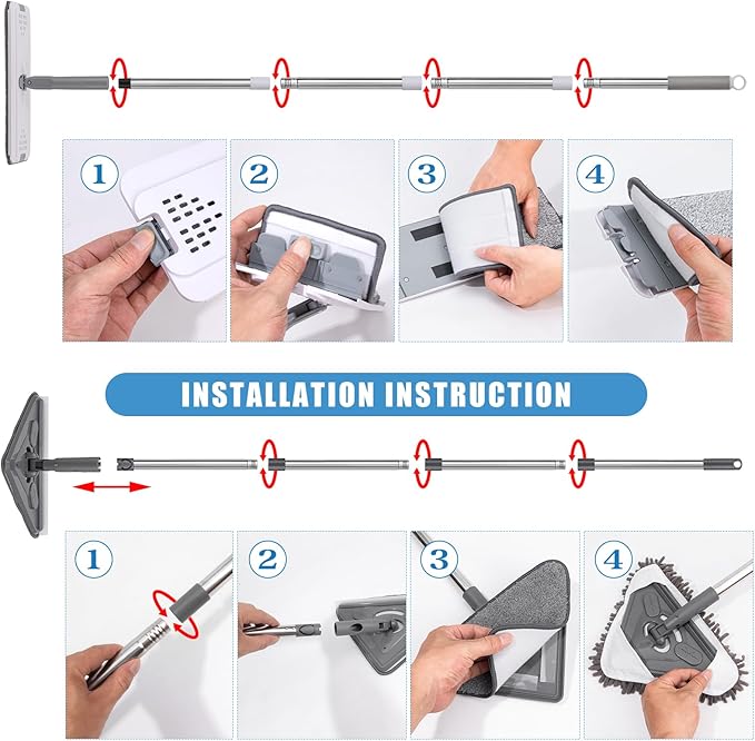 Mops for Floor Cleaning with 57" Long Handle, Scrub Brush, Wall Cleaner Mop with 84'' Long Handle, 2 Reusable Pads, Wet and Dust Mopping for Hardwood, Laminate, Tile Floor, Wall, Ceiling, 19Pcs Gray