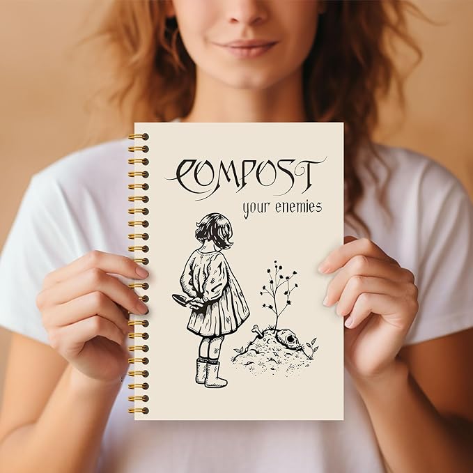 Compost Your Enemies Funny Gothic Skull Notebook Journal, Funny Gardening Gifts, Dark Academia Notebook Journal, Goth Office Supplies, Spiral Notebook 5.5x8.3 Inch