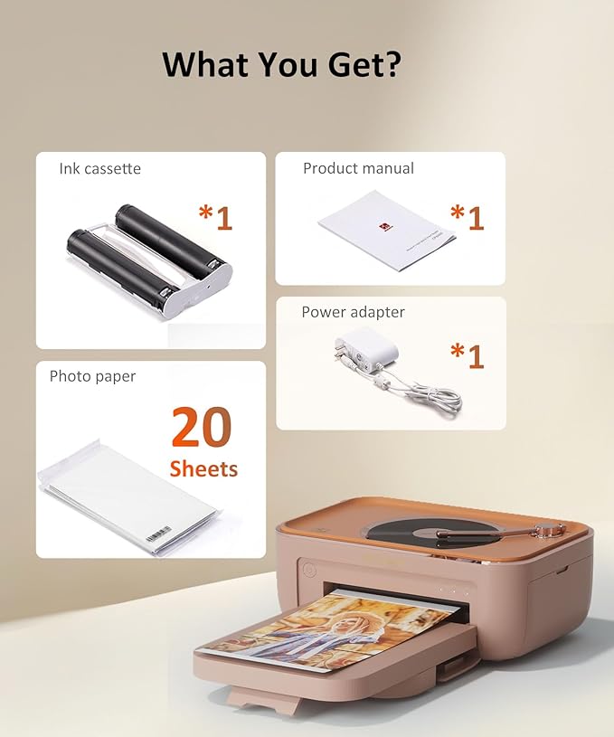 CP6000 Photo Printer 4x6'', Full Color Picture Printer, Wi-Fi Wireless Instant Photo Printers for Home Use (20 Papers & 1 Ribbon) for iOS Android, Thermal Dye Sublimation, AR Video, Fun App, Pink