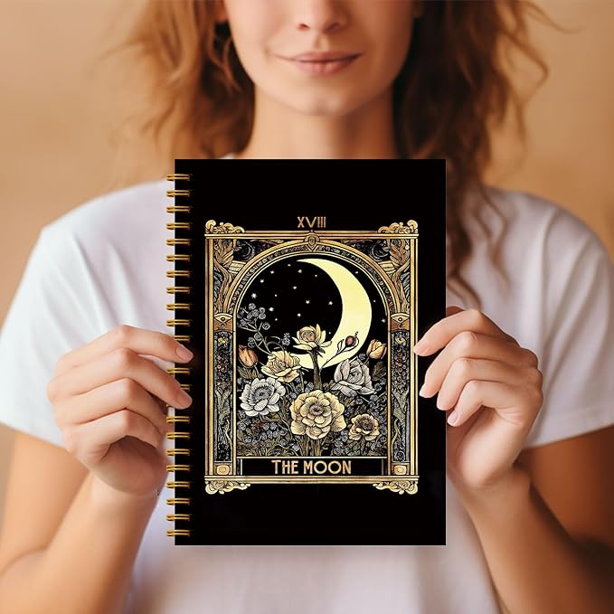 Guymn the Moon Tarot Journal Notebook, Mystical Witchy Celestial Journal, Witchy Gifts for Women, Witch Aesthetic Hardcover Spiral Notebooks 5.5x8.3 Inch