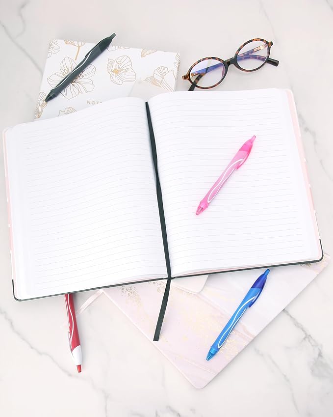 Eccolo Large Lined Journal Notebook, Hardbound Cover, Writing Journal, 256 Ruled White Pages, Ribbon Bookmark, Lay Flat, Desk Size for Work or School, Ombre Stripes (Pink, 8x10 inches)