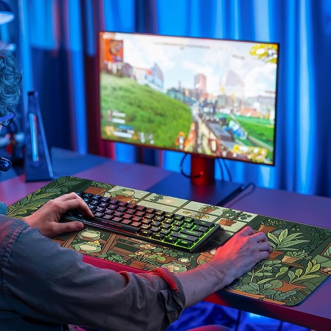 Large Frog Gaming Mouse Pad, Lush Green Nature Theme Mouse Mat, Indoor Whimsical Frog Mousepad, Extended Gaming Desk Accessories for Boys, Non-Slip Desk Mat for Keyboard and Mouse 15.7” x 35.4” XXL