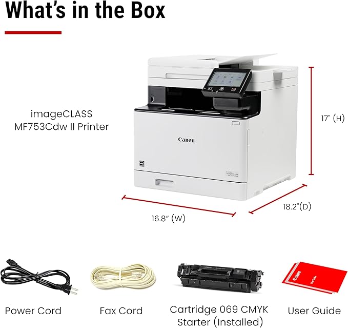 Canon Color imageCLASS MF753Cdw II - Wireless Duplex Laser Printer, All-in-One with Scanner, Copier, Fax, Auto Document Feeder, 3 Year Limited Warranty, 35 PPM