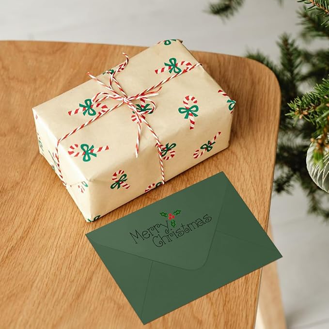 100 Pack Dark Green Envelopes 5x7, Goefun A7 Envelopes for Invitation with Euro Flap, 120GSM, Ideal for Mailing, Wedding, 5.25 x 7.25 in