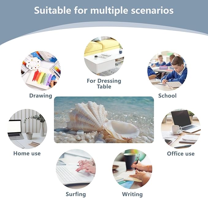 Mouse Pad Desk Mat Leather Desk Pad Large Gaming Desk Cover Protector Mat for Keyboard Computer Laptop Office Waterproof 35.4 x 16.5 Inch Blue Sea White Shell