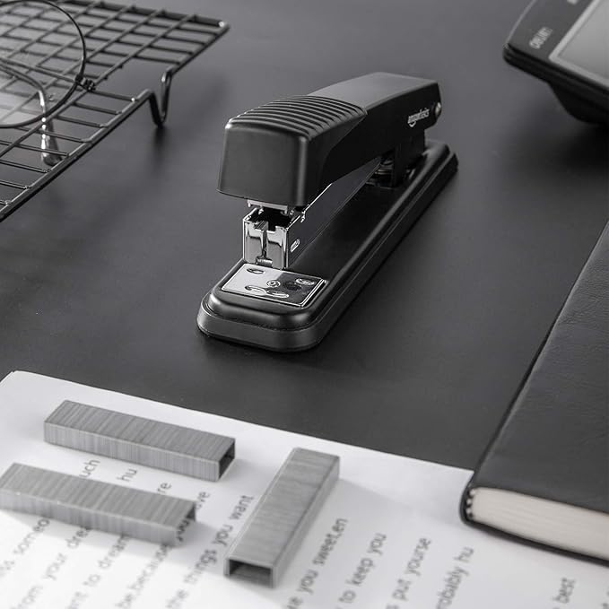 Amazon Basics Desktop Stapler, Full-Strip, 20 Sheet Capacity, Black, Pack of 12
