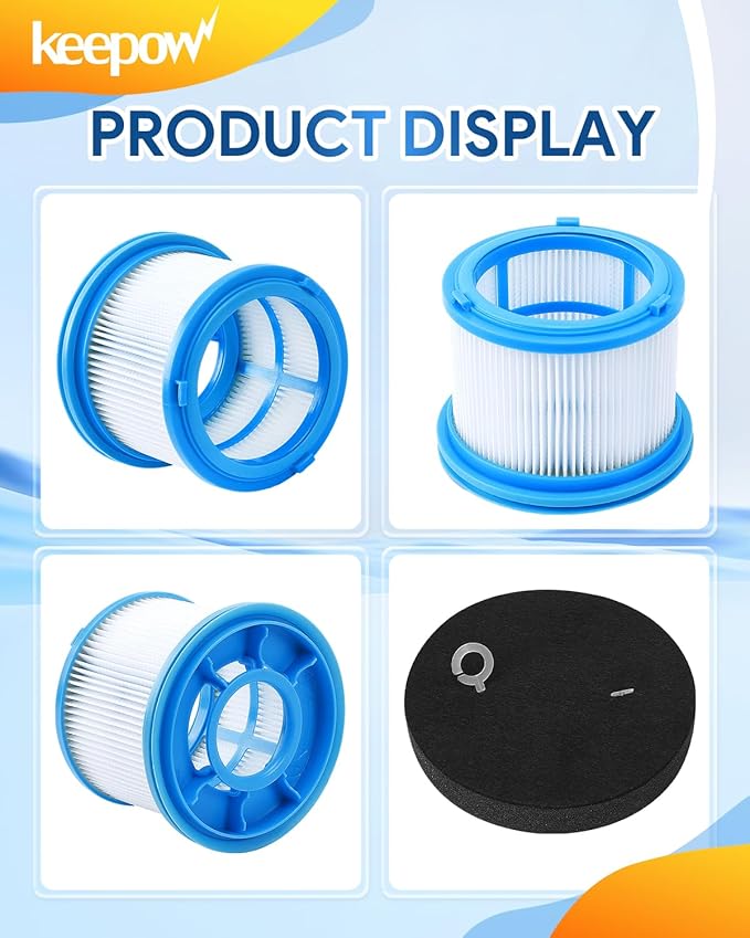 KEEPOW Vacuum Filters Kit Replacement for Bissell 4052 4039 4137 PowerClean FurGuard 280W and FurFinder 200W Self-Standing Cordless Vacuum, 2 Filters and 2 Pre-Filter Pads and 1 brush